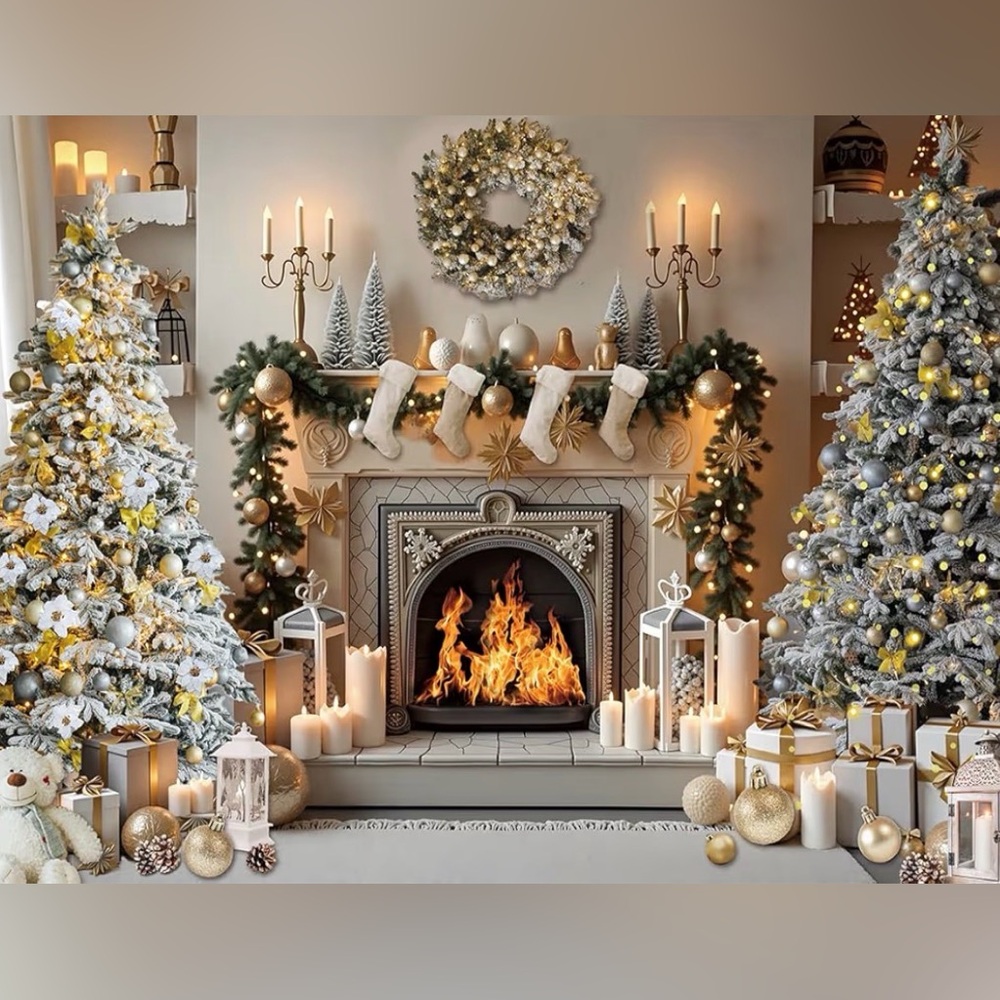 Elegant 5x7 ft Gold and White Holiday Christmas Photography Backdrop